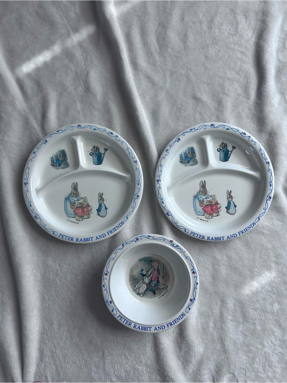 Vintage Children's Divided Plates & Bowl with Nursery Rhyme Artwork